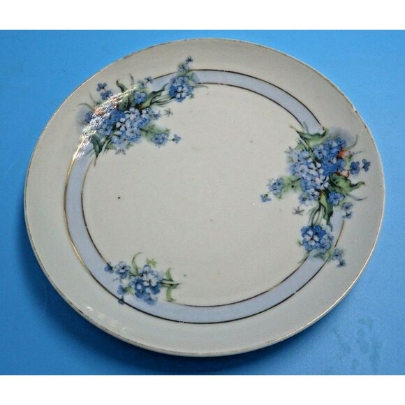 Nagoya Shofu Nippon Plate Forget Me Not Blue Dessert Gold Trim Spring Easter 7 i - Picture 1 of 5